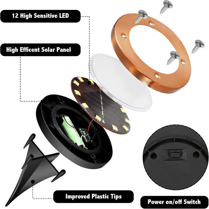 JKIMK Solar Ground Lights Outdoor Waterproof Flat Garden Solar Disk Lights Floor 12 LED 16 Pack for Garden Patio Pathway Landscape Driveway Yard Path Decor - Image 4
